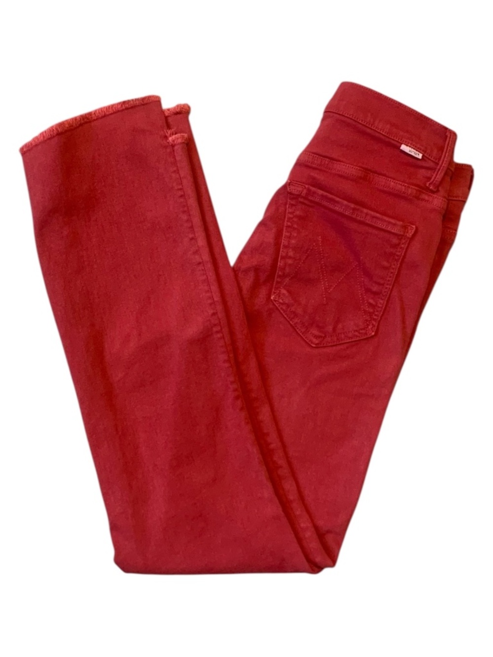 Mother The Insider Crop Step Fray Jeans Second Chances Hot Rod Red 26 - Picture 4 of 10